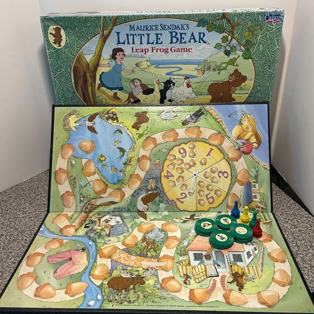 Maurice Sendak's Little Bear Leap Frog Game COMPLETE Vintage 1999 Cadaco Hen Cat